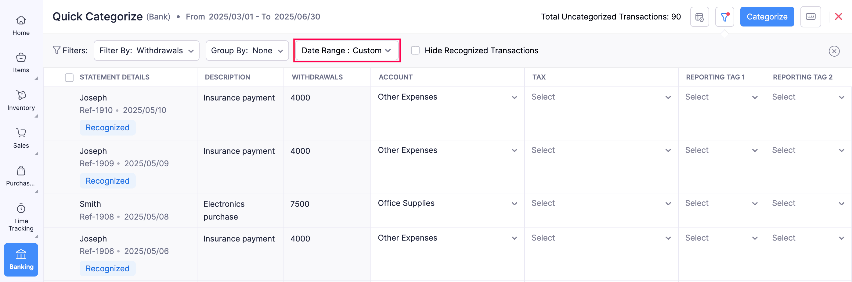 Filter Bank Transactions