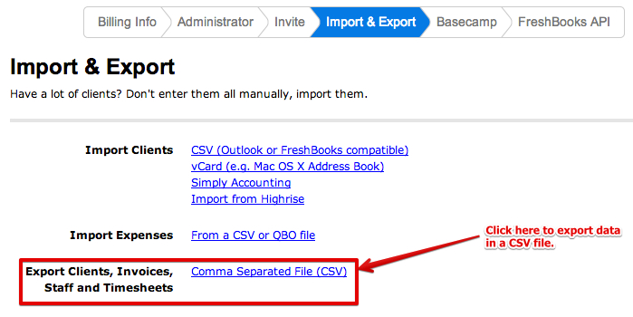 FreshBooks Export Page