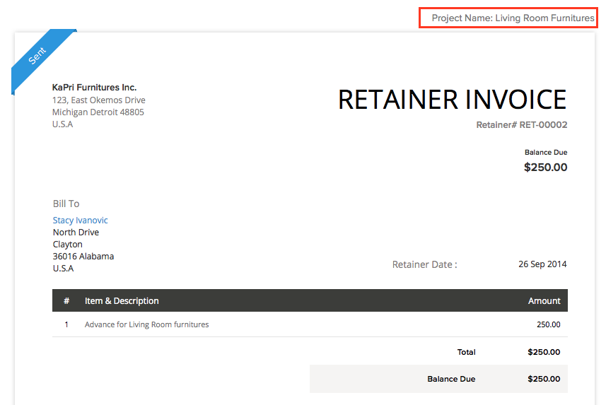 Retainer Invoice in Project