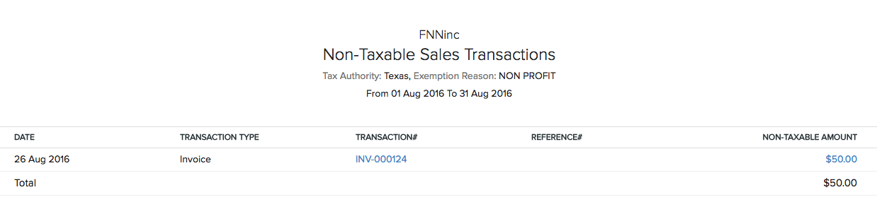 Non taxable sales report
