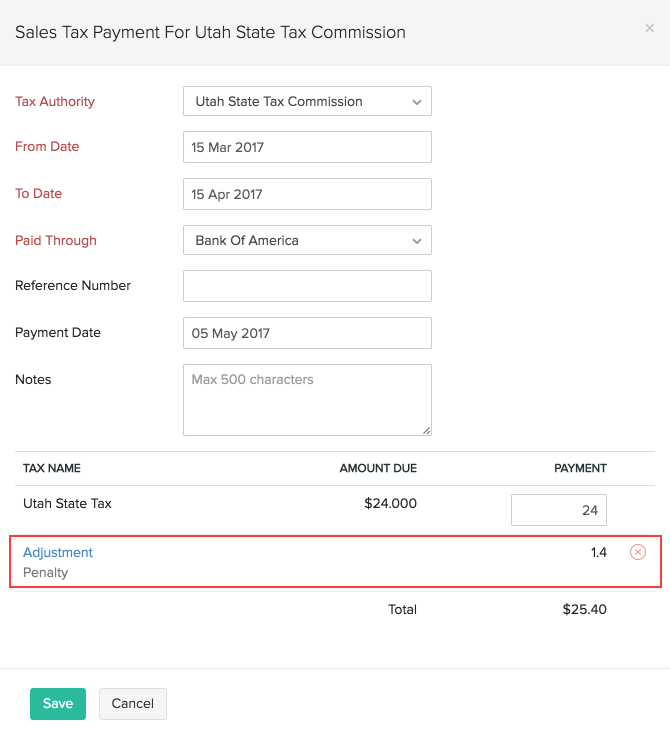 Record tax payment with adjustments