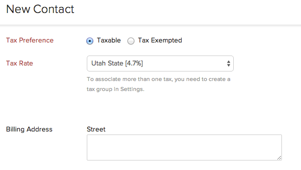Associating tax for a contact