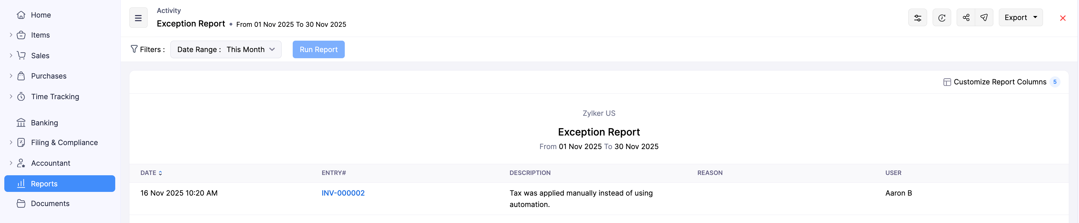 Exception Report