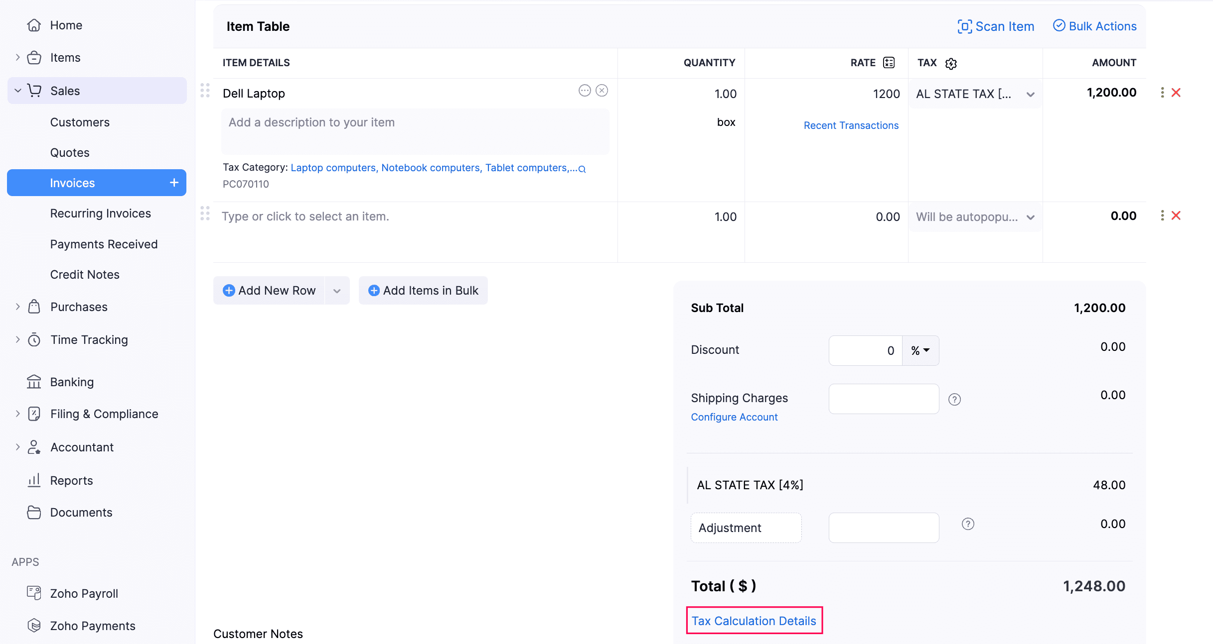 Tax Calculation Details