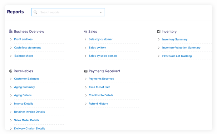 Reports Feature - Online Accounting Software | Zoho Books