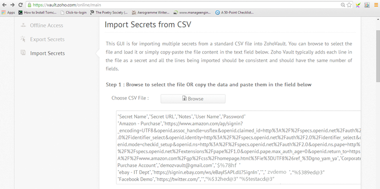 从 CSV 导入机密 从 CSV 导入机密