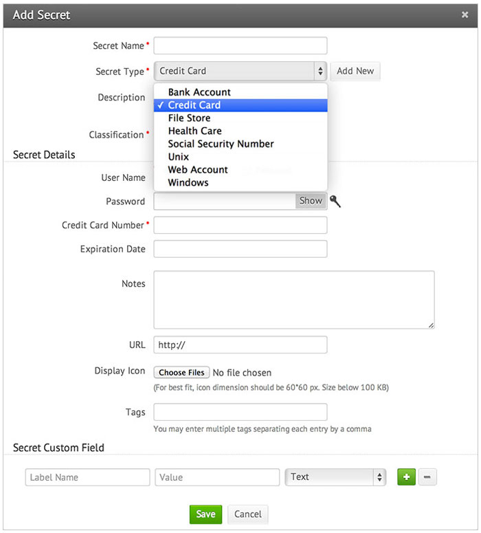 分类机密信息类型
