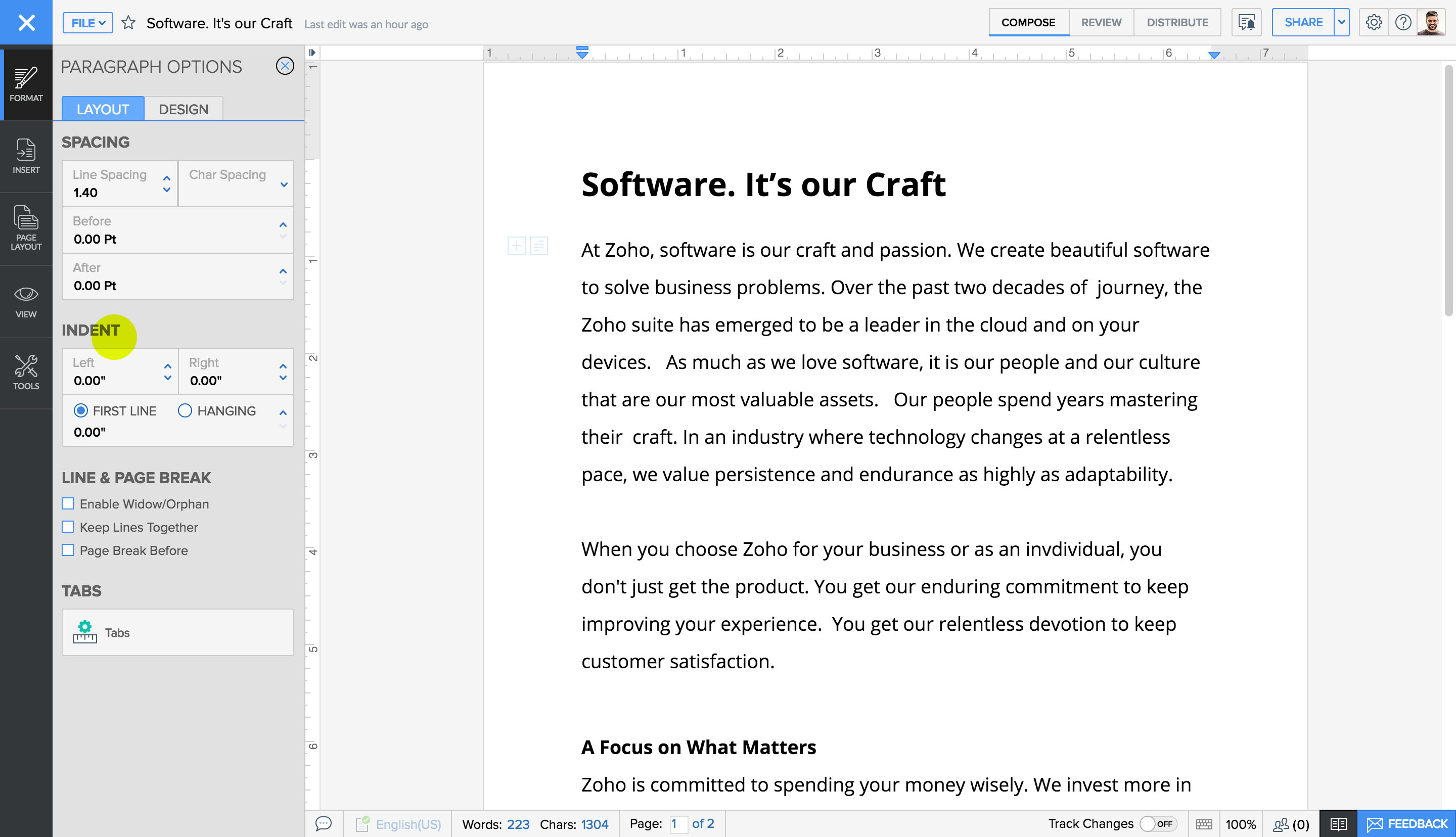 设置左/右缩进 设置左/右缩进