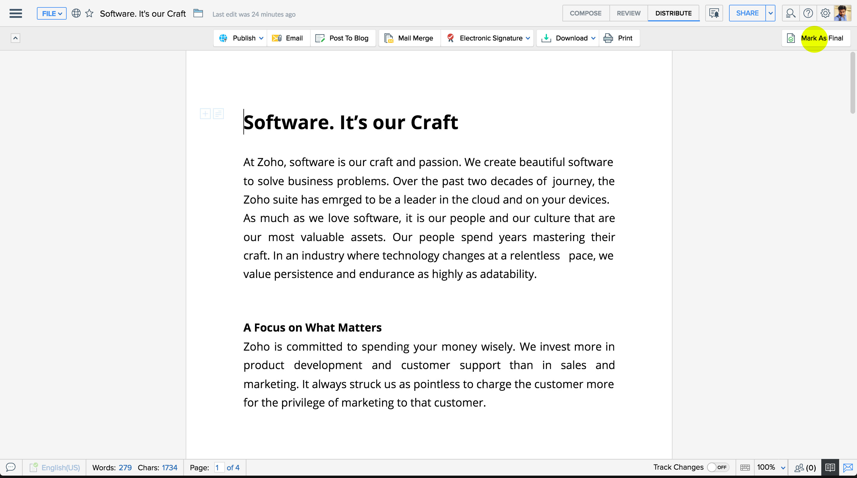 使用“标记为最终”选项的优点