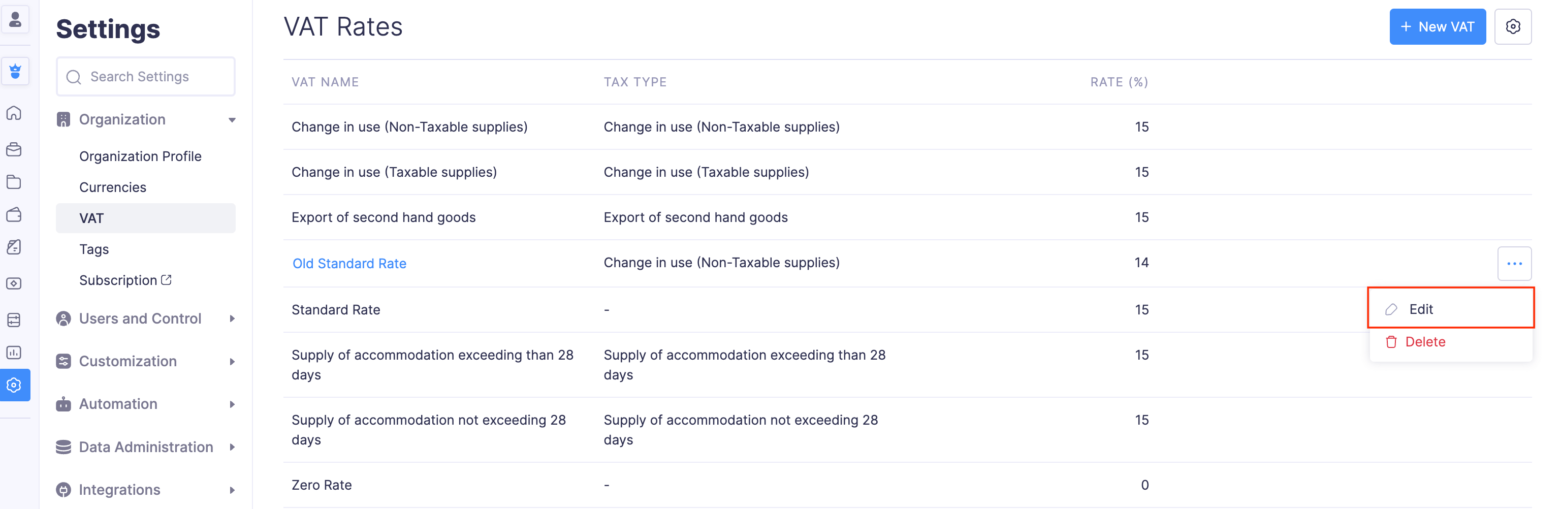 Edit a VAT